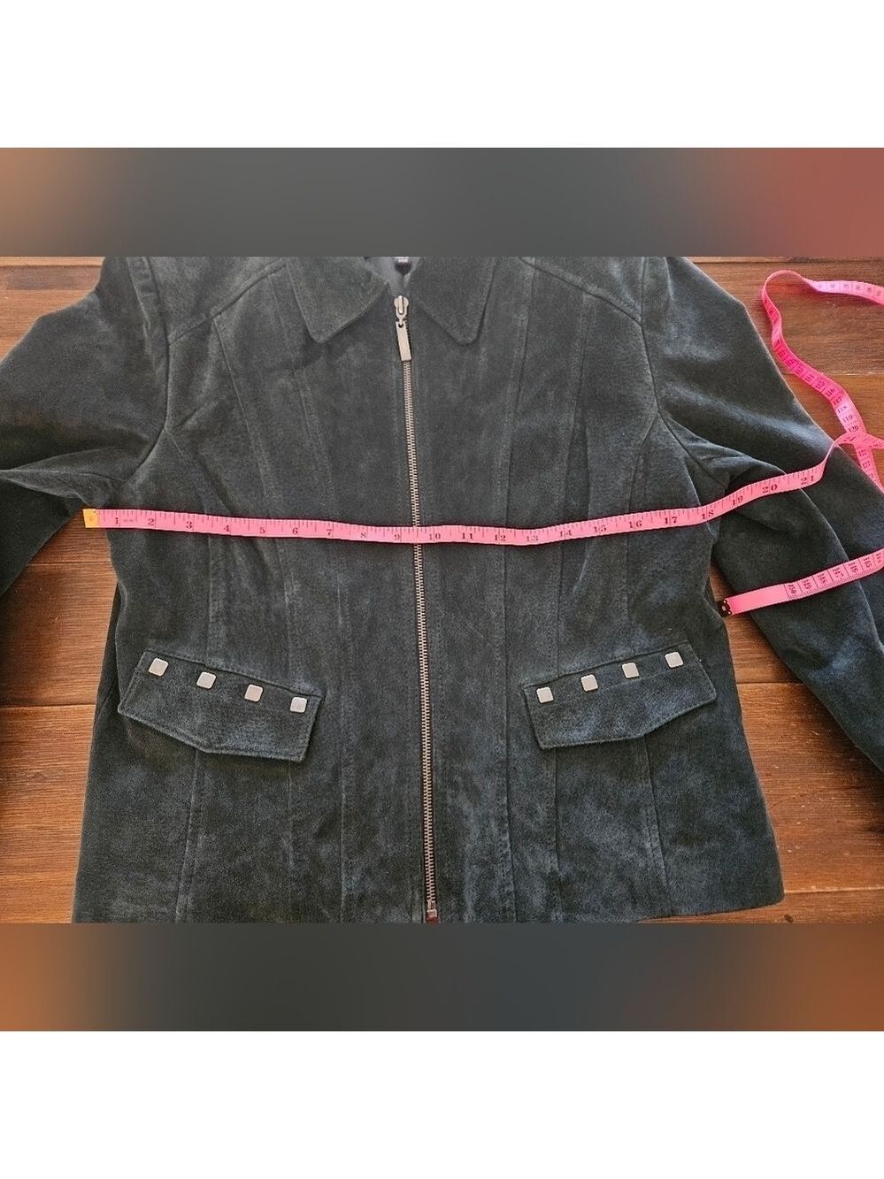 MONTANACO WOMEN'S GENUINE LEATHER (SUEDE) DARK GREEN ZIP-UP JACKET SIZE SMALL - Picture 11 of 13
